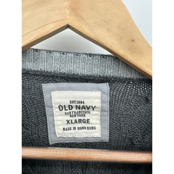 Old Navy Sweater Men XL Gray Fisherman Knit Crewneck Y2K 90s Vintage Pullover - Picture 6 of 7